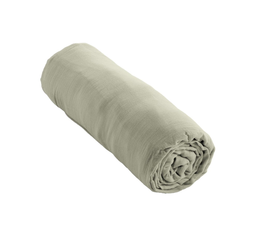 Drap-housse 180 x 200 cm – Double Gaze de Coton 125 g/m² – Gaïa Vert d’Eau