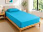 Drap Housse 90x190 cm 1 Place 100% Coton 57 Fils/cm² Bonnet 30 cm Cyan