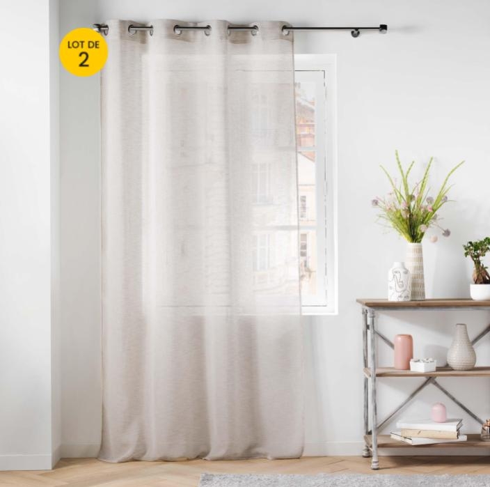Lot de 2 voilages à œillets 140 x 240 cm – Voile tissé Éole Beige