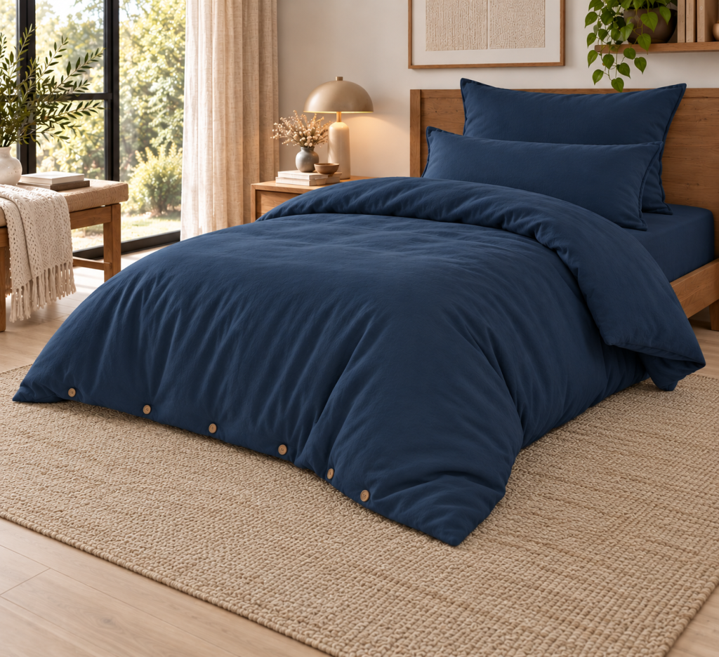 Pack housse de couette 240 x 220 cm + drap housse 140 x 190 cm flanelle CANDICE Bleu