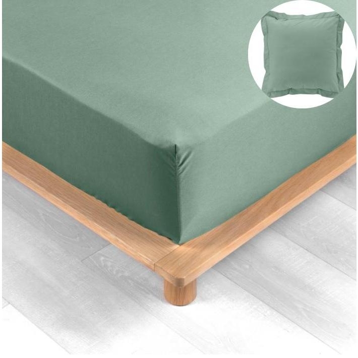 Pack drap housse king size 180 x 200 cm + 2 taies en percale 78 fils Tilleul