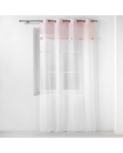 panneau a oeillets 140 x 240 cm voile sable+top polycoton+pompons elfika