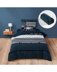Ensemble de Lit States : Housse de Couette 140x200 cm avec Drap-Housse Bleu 90x190 cm - Esprit USA