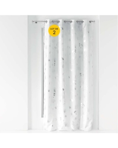 Lot de 2 Rideaux a oeillets 140 x 260 cm polyester métallisé Bloomy Blanc/Argent