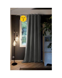Lot de 2 Rideaux grande largeur occultant + isolant phonique polaire L180 x H260 cm Inuit Anthracite