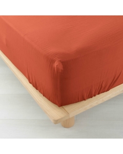 Drap housse 2 personnes 140x190 cm dble gaze coton 57 fils Angelia Orange