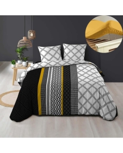 Pack housse de couette 220 x 240 cm Dakota + drap housse 140 x 190 Jaune