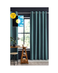 Lot de 2 Rideaux occultant luxe spécial petites fenêtres 140 x 180 cm Obscure Bleu canard