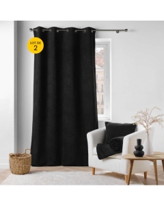Lot de 2 Rideaux tamisant a oeillets 140 x 240 cm bouclette Wooly Noir