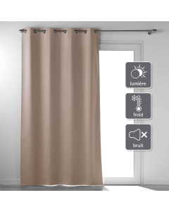 Lot de 2 Rideaux a oeillets 135 x 260 cm 100% occultant thermique uni occultissime Noisette