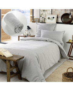 Pack Housse de couette chaude en flanelle 140 x 200 cm + drap housse 90x190  Gris clair