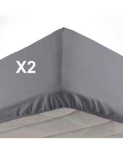 Lot de 2 Draps housse bonnet 30 cm 2 personnes 140 x 190 cm microfibre Oscar Anthracite