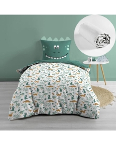 Pack housse de couette enfant Dina 140 x 200 cm + drap housse Blanc