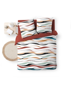 Housse de couette 240 x 220 cm polycoton  52 fils + 2 taies Vagueline rouge