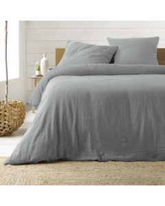 Parure de lit 240 x 220 cm double gaze coton uni 57 fils Angelia Gris