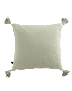 Coussin déhoussable avec pompons gaze de coton 40 x 40 cm vert d'eau Vert