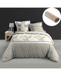 Pack housse de couette 260 x 240 cm  percale 78 fils Melisse + DH 160x200 cm Sable