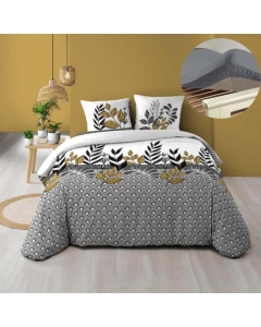 Pack housse de couette 220 x 240 cm Catalia + drap housse 140 x 190 Gris