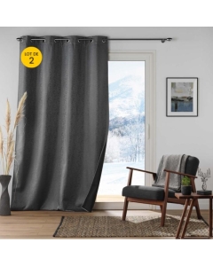 Lot de 2 Rideaux  à oeillets coupe froid 140 x 260 cm jacquard Polarine Anthracite