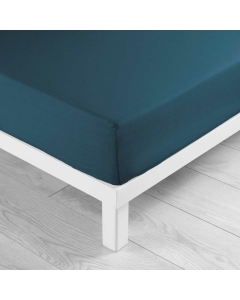 Drap housse 2 personnes 180 x 200 cm uni 57 fils lina Bleu