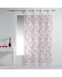 Panneau a oeillets 140 x 240 cm voile sable brode petite fleur Blanc/Rouge