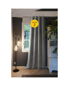Lot de 2 Rideaux luxe occultant + isolant phonique polaire L180 x H260 cm Laponie Gris