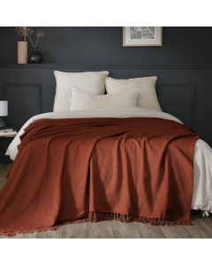 Plaid 180 x 220 cm en coton texturé - Sixtine Terracotta