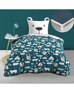 Pack housse de couette enfant 140 x 200 cm Igloo + drap housse 90 x 190 Bleu