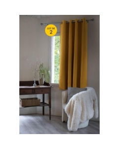 Lot de 2 Rideaux luxe occultant + isolant phonique polaire L140 x H180 cm Inuit Moutarde