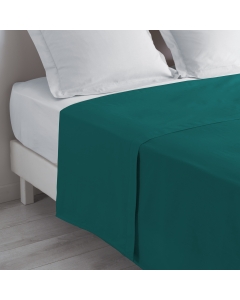 Drap plat 2 personnes 240 x 300 cm uni 57 fils lina  +point bourdon Petrole
