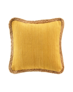 Coussin déhousssable passepoil 45 x 45 cm polycoton +jute Akina Ocre