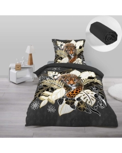 Pack parure de couette enfant  Félina 140 x 200 cm + drap housse 90 x 190 x 30 Noir