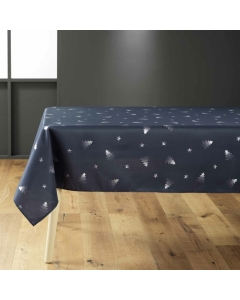 Nappe rectangle 150 x 240 cm polyester imprime metallise sapin Marine/argent
