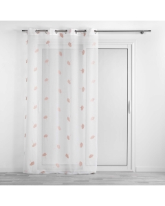 Voilage a oeillets 140 x 240 cm voile sablé brodé Ariella Blanc/rose