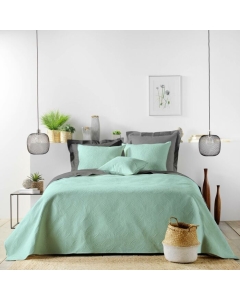 Couvre lit 2p mat.+2 hc 60x60 220 x 240 cm microfibre unie romane Sauge