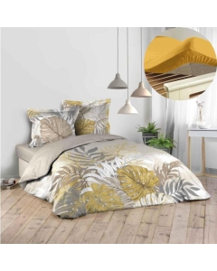 Pack parure de couette 240 x 220 cm Mogador + drap housse 140 x 190 x 30 Jaune