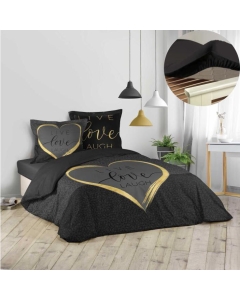 Pack housse de couette 220x240 cm Crazy + drap housse 140x190x30 Noir