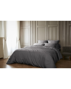Pack Housse de couette 260 x 240 cm bambou de satin 120 fils Salomé + Drap housse 160 x 200 cm Anthracite