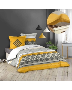 Pack housse de couette 220x240 cm Azagao + drap housse 140x190 Jaune