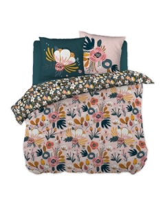 parure de lit (housse de couette + 2 taies d'oreiller) coton imprimé 260 x 240 cm champetre