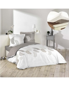 Pack parure de couette 260x240 cm Goyave + drap housse 160x200x30 Blanc