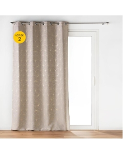Lot de 2 Rideaux à Oeillets (140 x 260 cm) ECLAT Taupe, Occultant Imprimé Métallisé