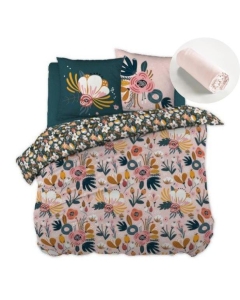 Pack housse de couette 220X240 cm Champêtre + drap housse 140X190 Rose