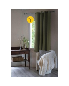 Lot de 2 Rideaux luxe occultant + isolant phonique polaire L140 x H180 cm Inuit Vert kaki