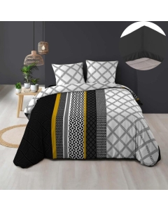 Pack housse de couette 220 x 240 cm Dakota + drap housse 140 x 190 Noir