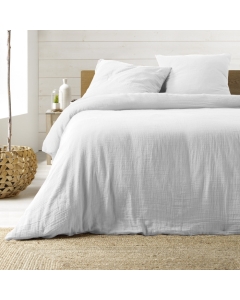 Parure de lit 240 x 220 cm double gaze coton uni 57 fils Angelia Blanc