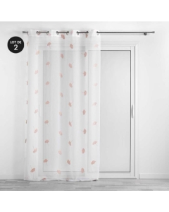 Voilage 140 x 240 cm brodé Ariella Blanc/Rose