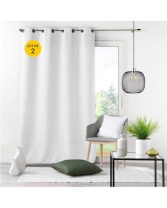 Lot de 2 rideaux grande hauteur à œillets 140 x 280 cm polyester Essentiel Blanc