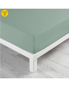Lot de 2 Drap housse 140 x 190 x 30 cm Linette coton lavé  57 fils Sauge