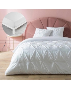 Pack Housse de couette 240 x 220 cm + 2 taies coton capitonné 57 fils Heloise Blanc + DH 140x190 Blanc
